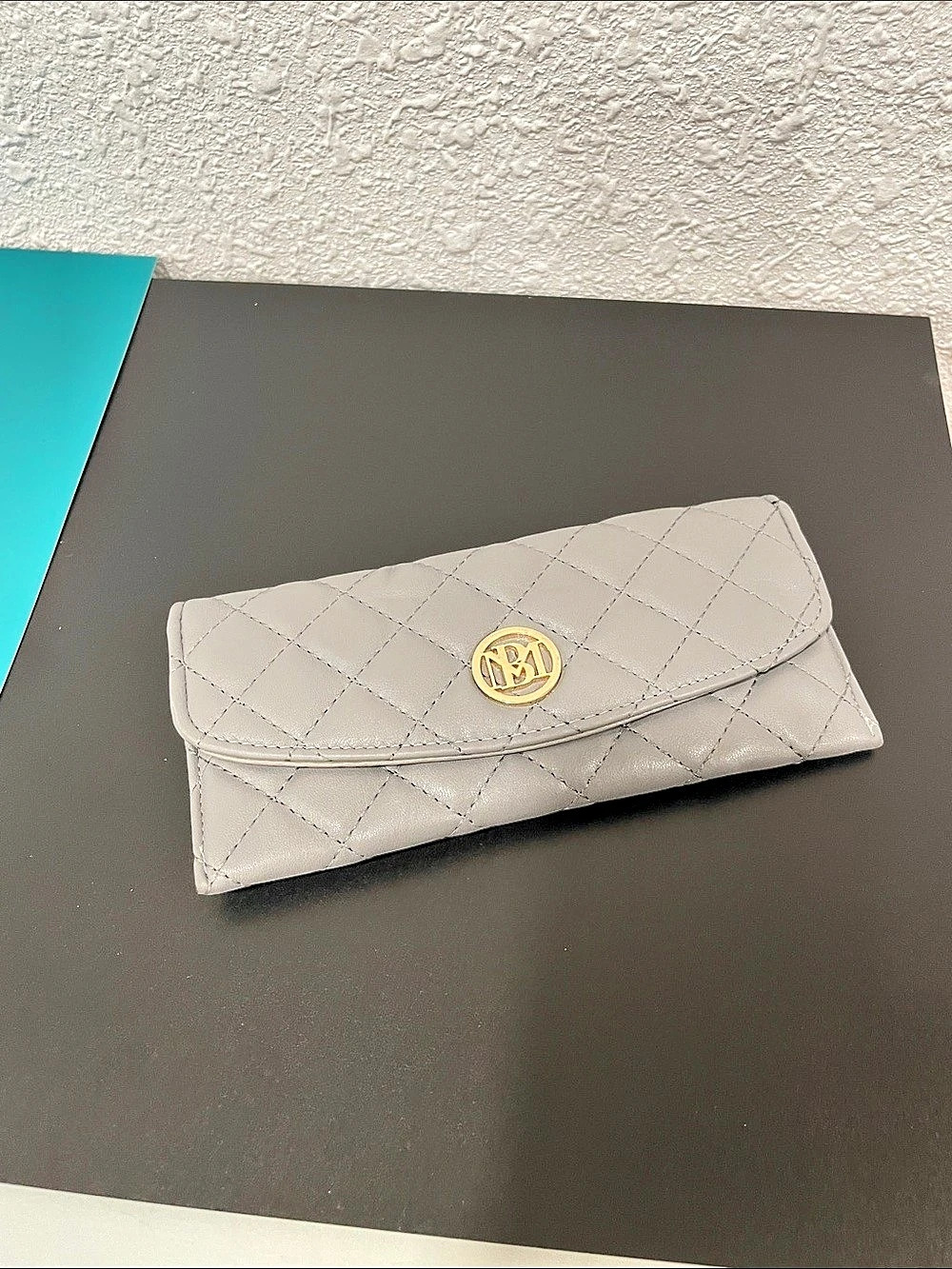 Badgley Mischka Quilted Faux Leather Long Wallet Gray